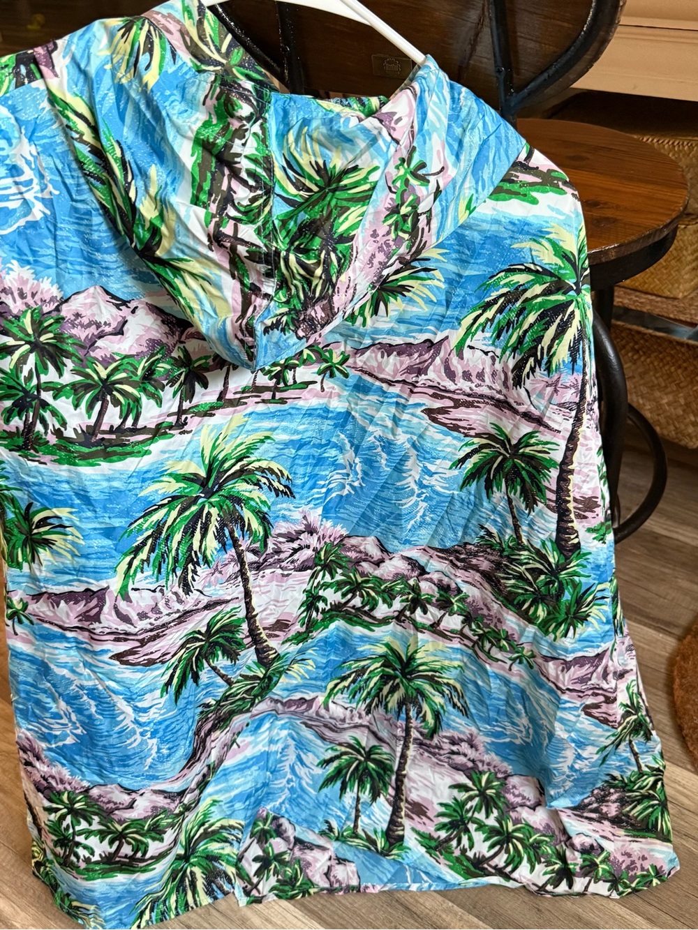 Retro American Eagle Packable Rain Cape Blue Tropical Print